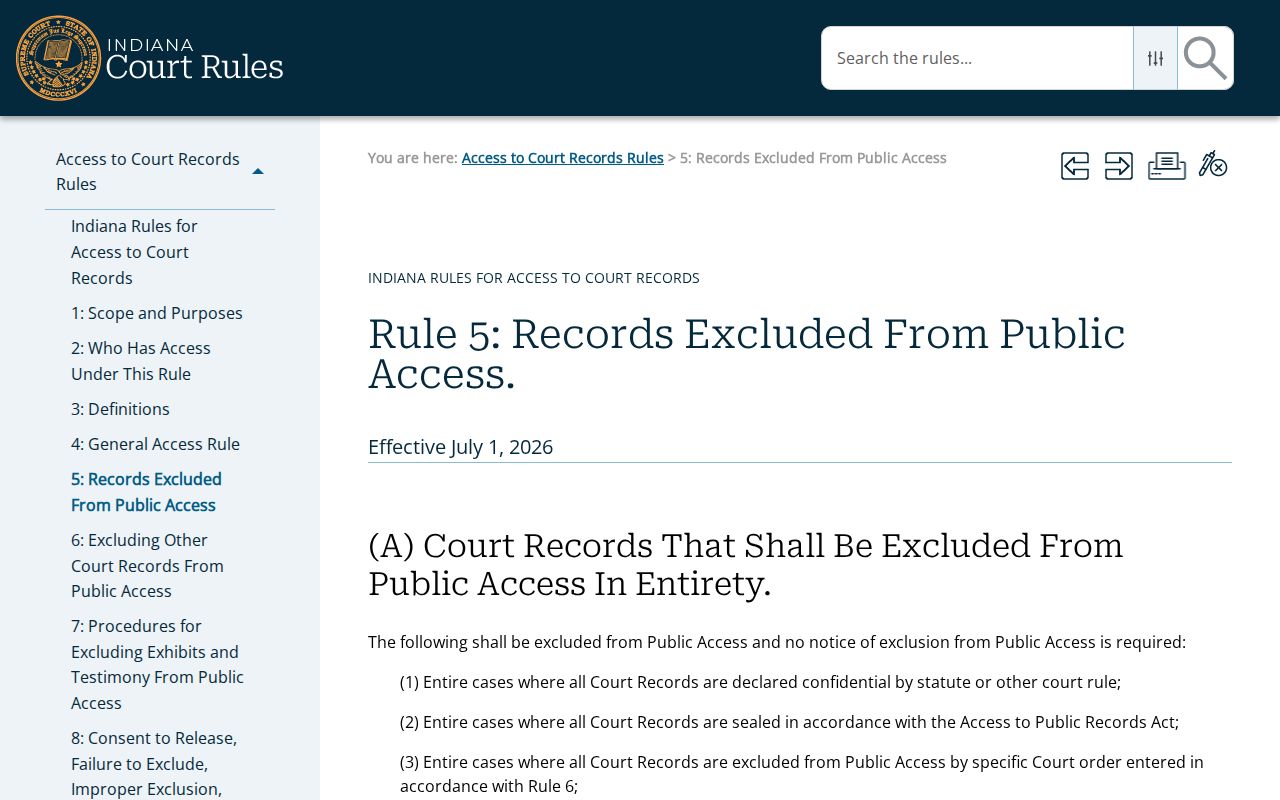 Warrick County sealed court record access exclusions