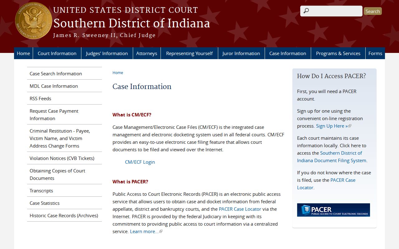 Federal court record system contrasted with Warrick County court records