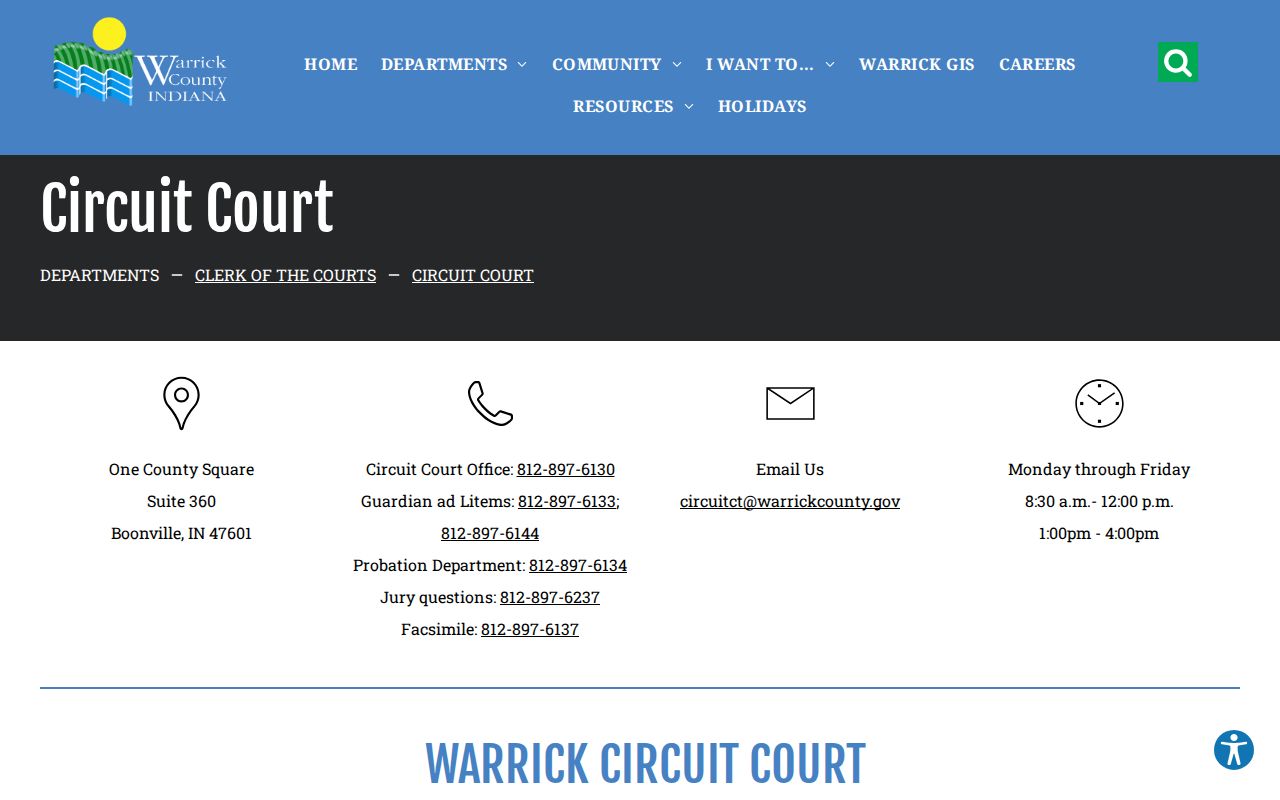 Warrick County Circuit Court docket office information