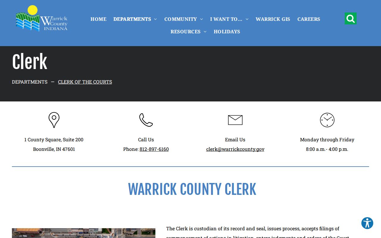 Warrick County court docket clerk fees and duties