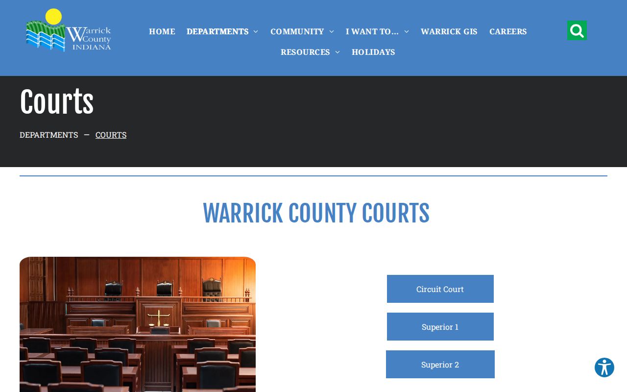 Warrick County court docket courts landing page