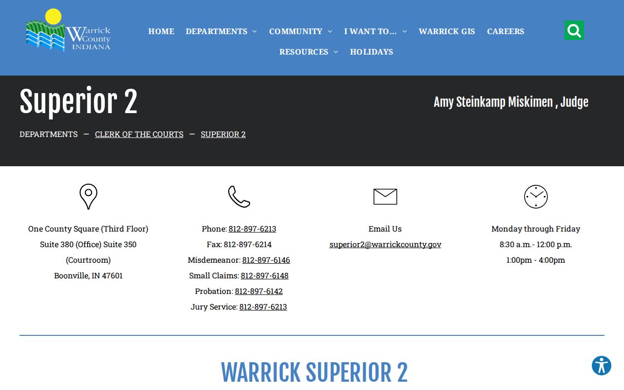 Warrick County Superior Court 2 docket office